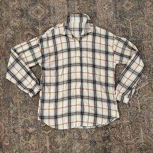 Cream Plaid Flannel Button Up Shirt • size medium